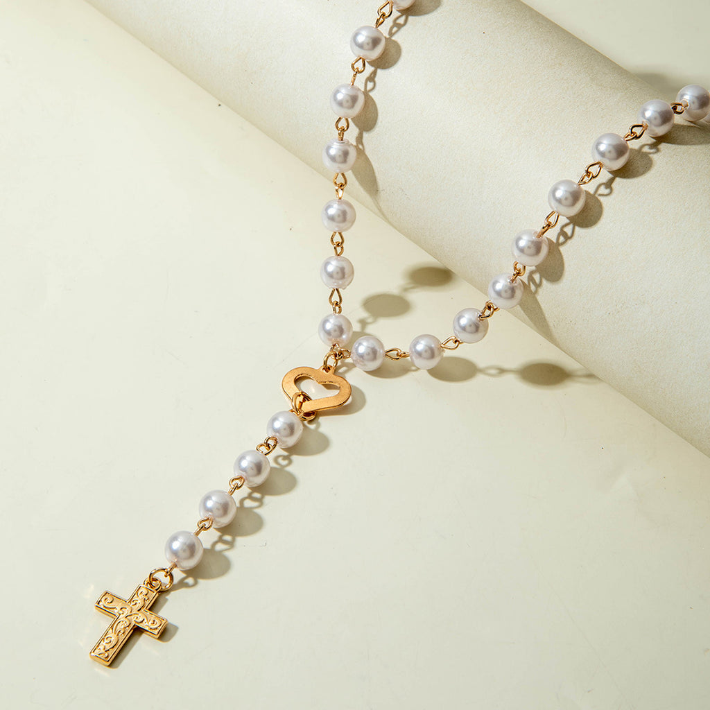 European and American Retro Hollow Diamond Cross Pendant Necklace Gothic Style Black Layered Wear Y Type Necklace