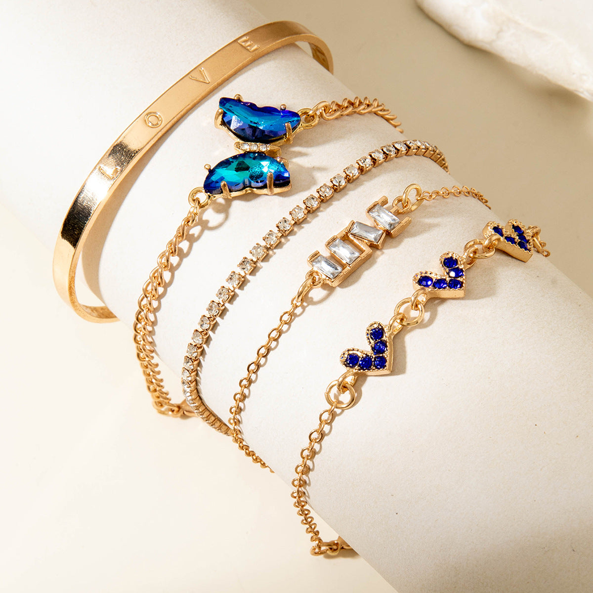 European and American Jewelry High-End Imitation Crystal Butterfly Bracelet Set Fashion Inlaid Diamond Heart Bracelet Wholesale
