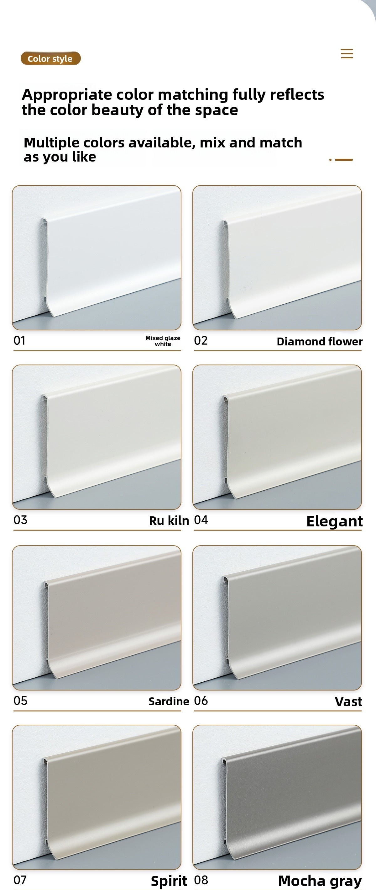 Thickened aluminum alloy skirting board with trendy metal clips for hotels6cm Minimalist Skirting Board
