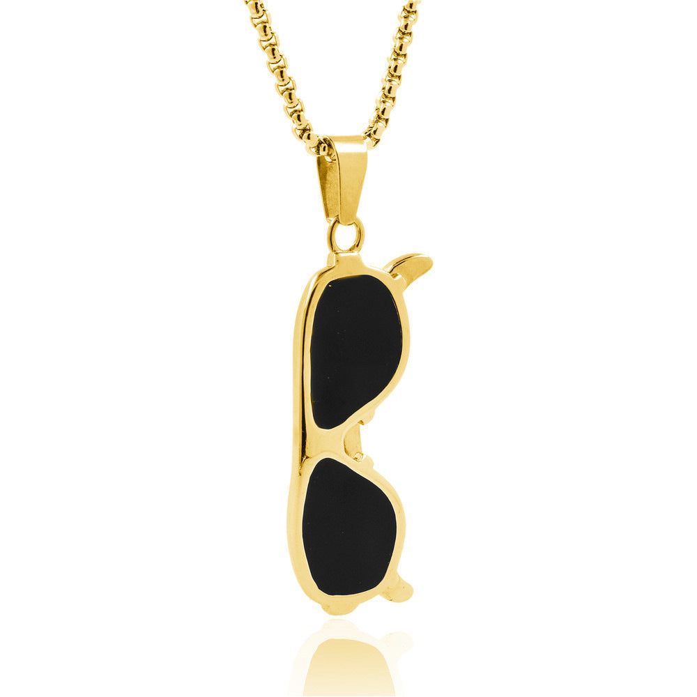 New Hip-Hop Sunglasses Titanium Steel Necklace Unisex Personality Simple Pendant Cool Trendy European and American Style Fashion Sweater Chain