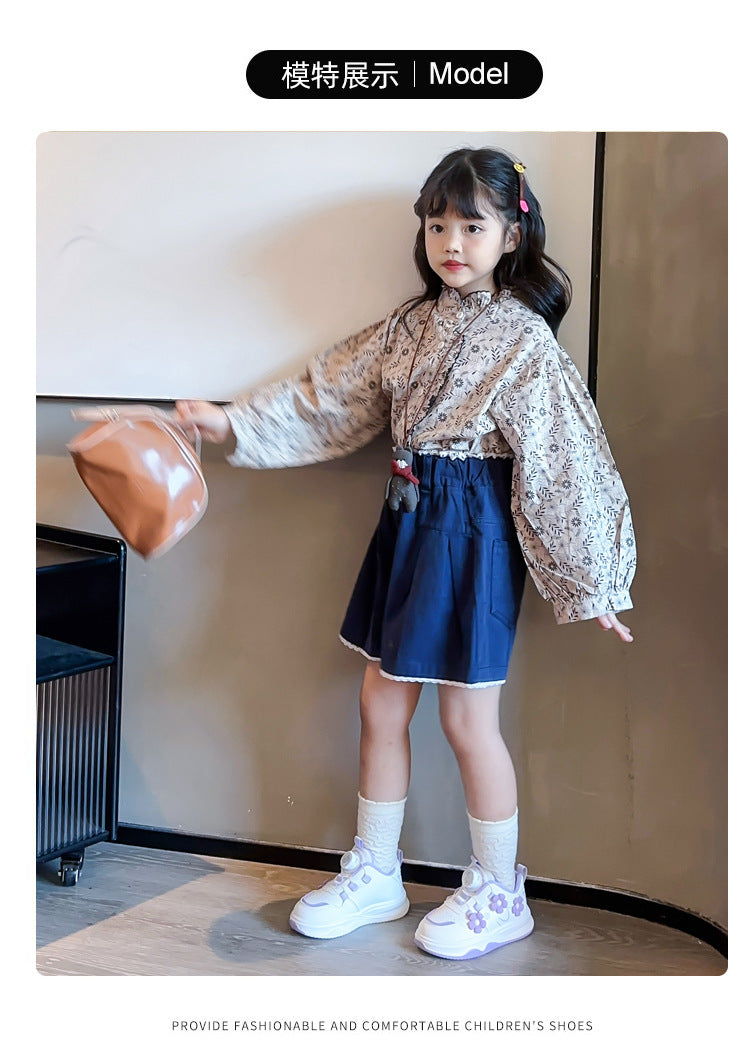 Children's Sports Shoes Spring and Autumn2025New Student Knob Girls' White Sneakers Versatile Casual Girls' Running Shoes