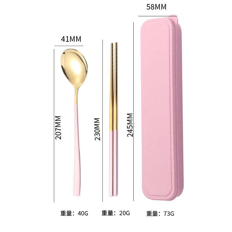 304Stainless Steel Tableware Student Korean Portable Tableware Office Worker Outdoor Spoon Fork Chopsticks Four-piece Set