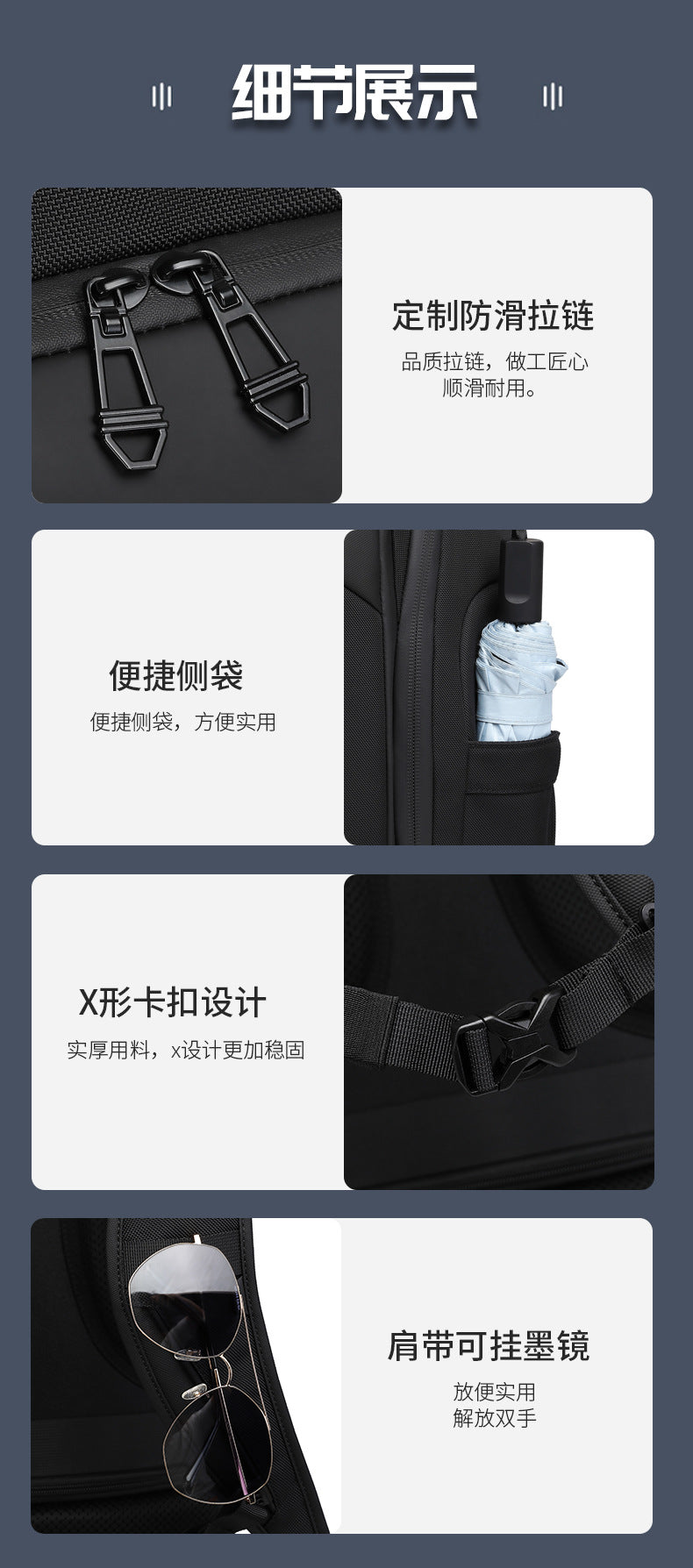 OZUKO Business Backpack for Men, Double Shoulder Laptop Bag, Waterproof, Large Capacity, Commuter School Bag, College Student Trendy Brand, High-End Feel