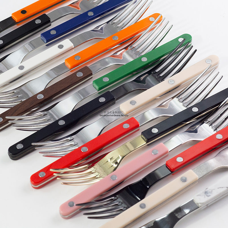 304Mirror Western Tableware Set ABS Handle Butter Knife Fork Spoon Clip Handle Steak Dessert Spoon Fork Plastic Handle
