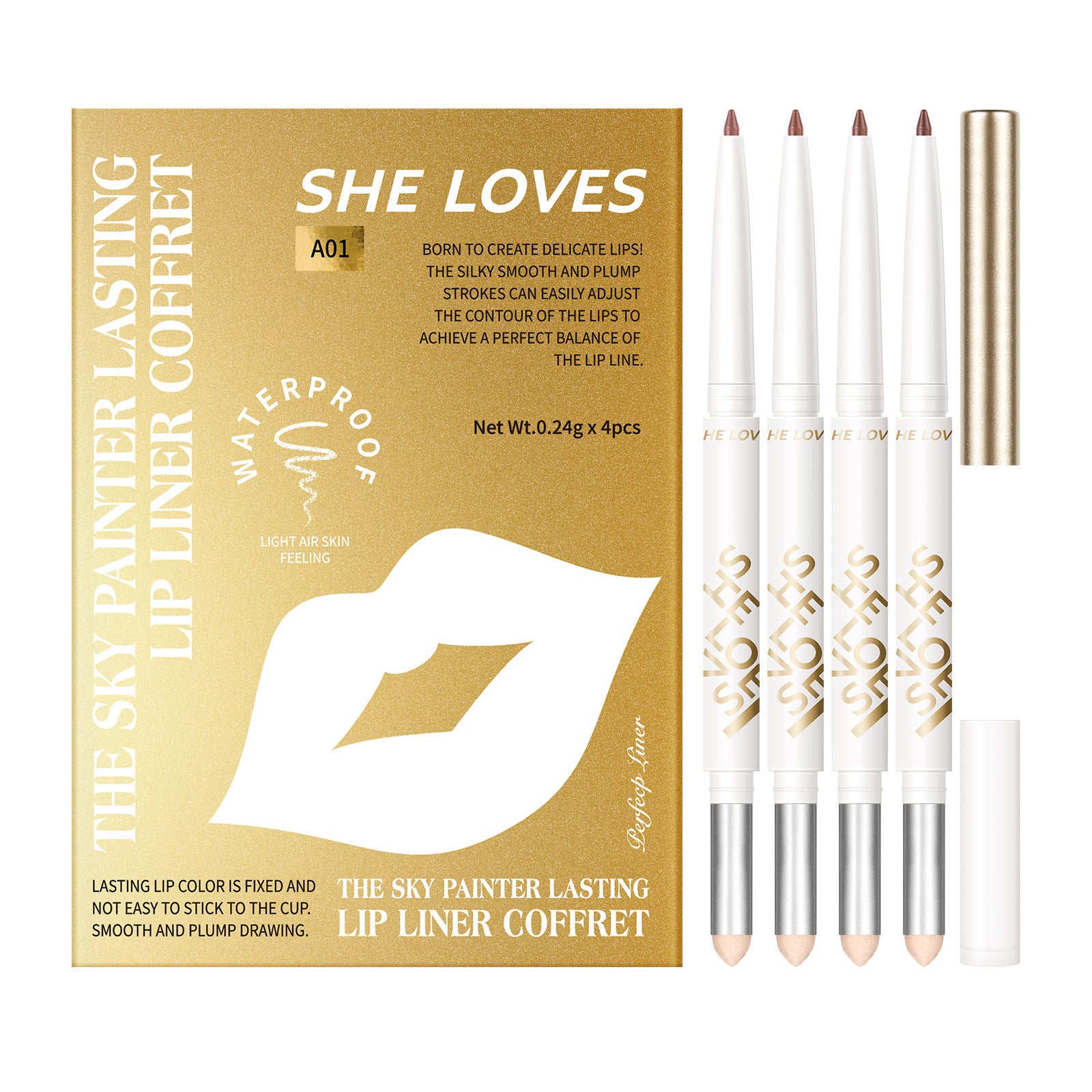 Dual-ended Lip Liner Pencil European and American Matte Non-Stick Cup Lipstick Lip Liner Small Batch Wholesale