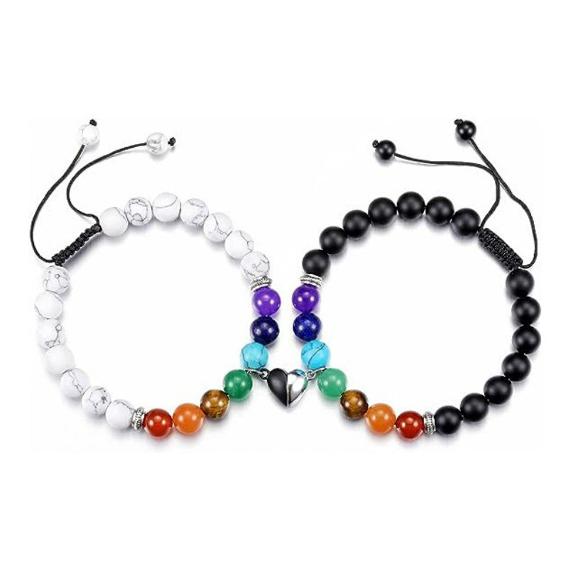 Heart-shaped Woven White Pine Matte Bracelet Natural Stone Beaded Couple Heart Magnetic Clasp Woven Bracelet