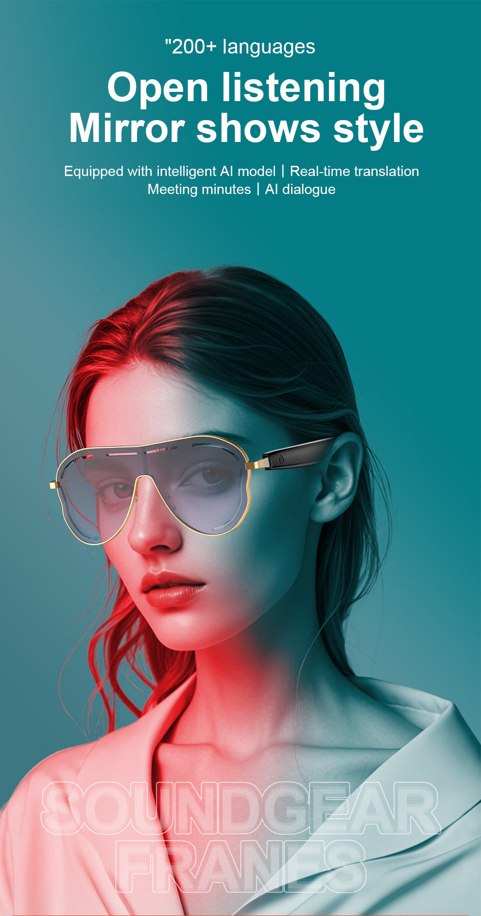 AI Translation Smart Bluetooth Glasses Sunglasses Sports Bluetooth Smart Audio Headphones Glasses Fashion Sunglasses