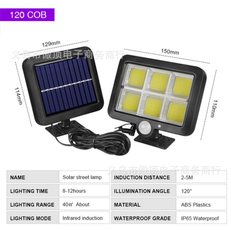 Outdoor Solar Human Body120COB Split Sensor Light100COB Garden lamp 56LED Wall lamp with remote control