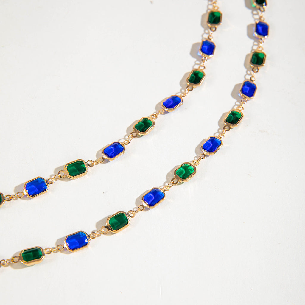 Simple Colorful Beaded Tassel y Chain Necklace Elegant Versatile Diamond-Studded Sweater Chain Jewelry