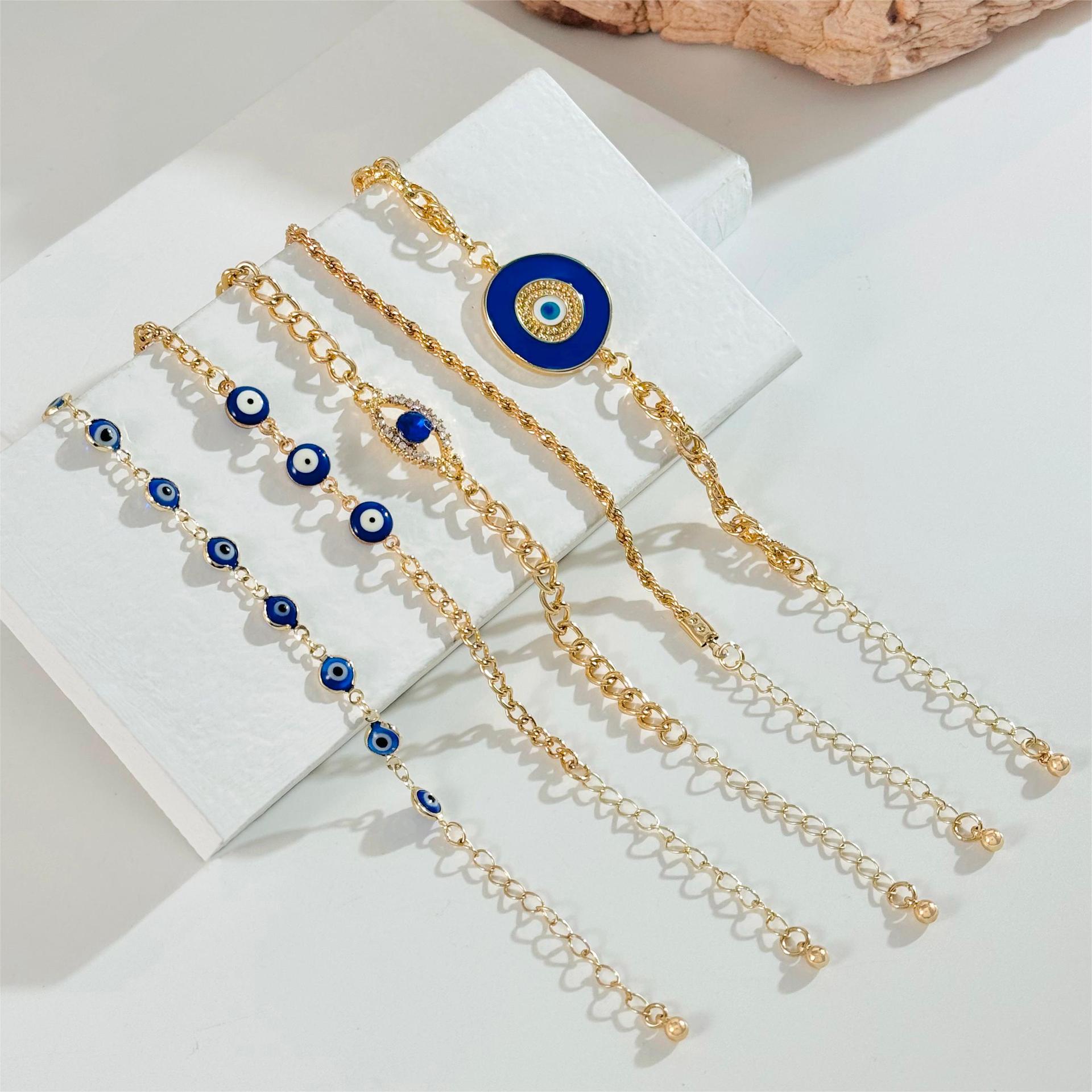 European and American Style Bracelet Bohemian Devil's Eye Bracelet Design Sense Inlaid Diamond Oil Drop Exaggerated Bracelet Set