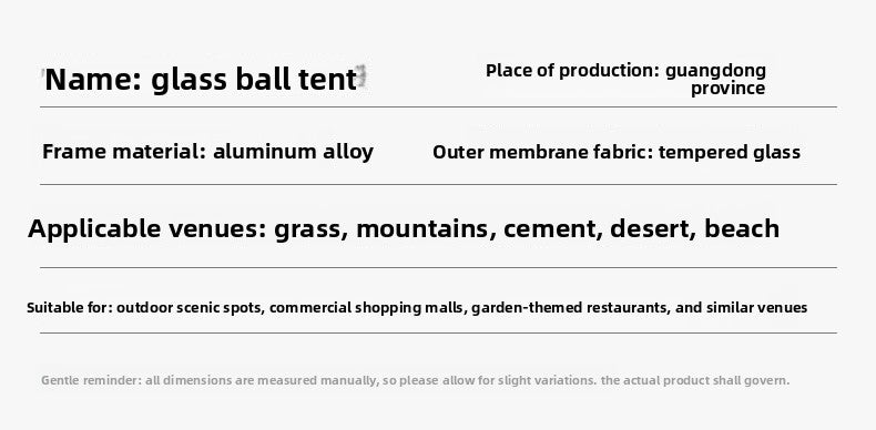 Glass Sphere Tent Aluminum Alloy Starry Sky Tent Curtain Wall Villa Garden Hotel Internet Celebrity Homestay Bubble House Tent