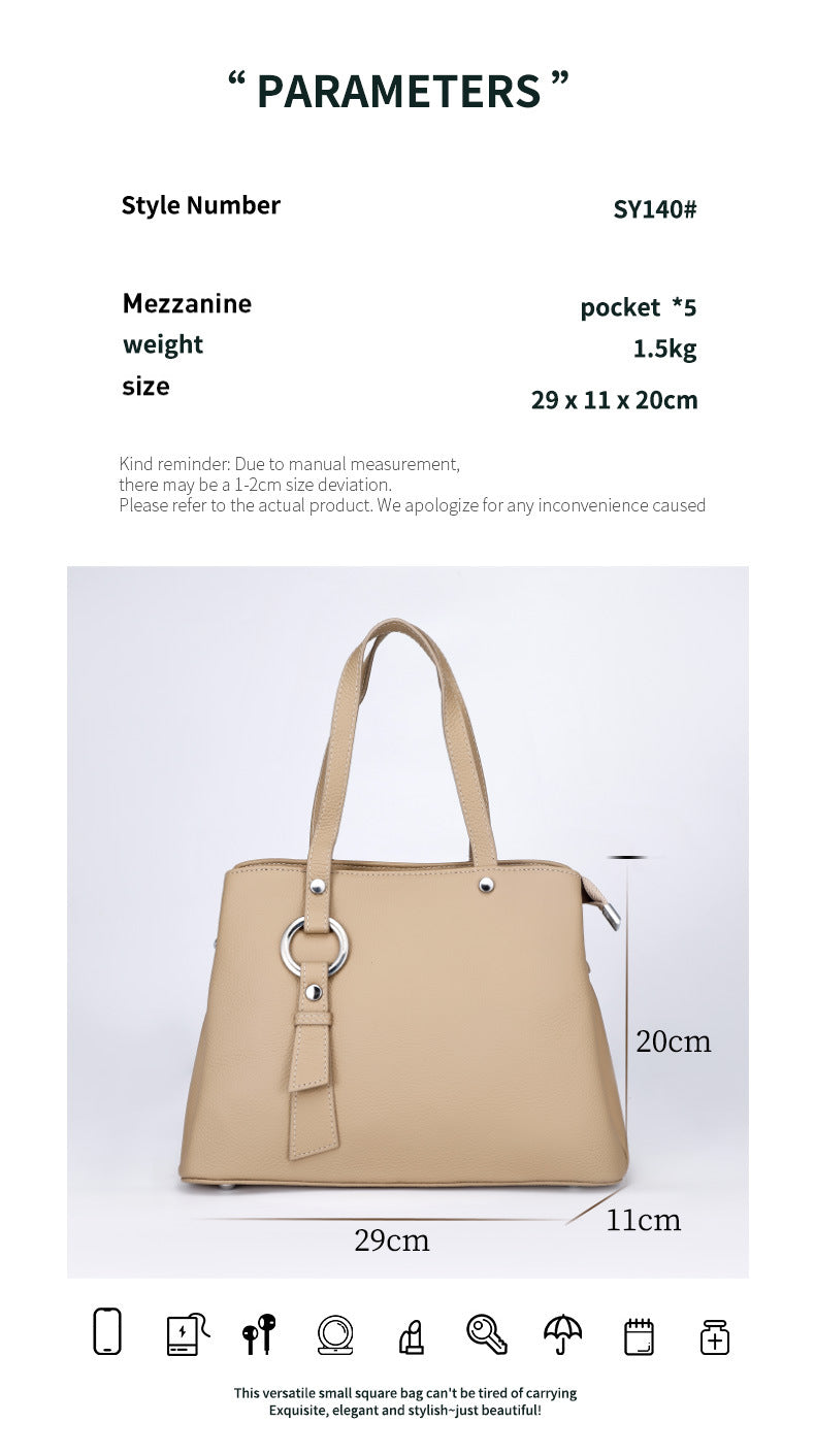 Genuine Leather Tote Bag Top Layer Cowhide High-End Feel Women's Handbag Crossbody Garden Bag Commuter Large Capacity Bucket Bag