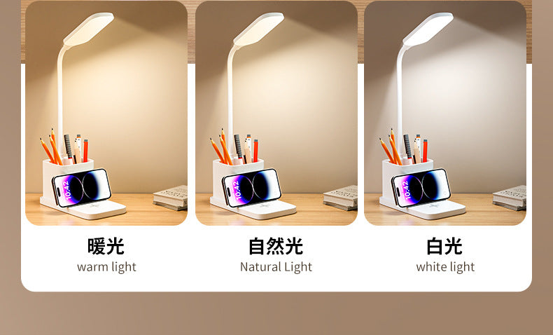 New LED Study Desk Lamp Wireless Charging Lamp Desk Pen Holder Lamp Bedroom Night Light Office Eye Protection Desk Lamp