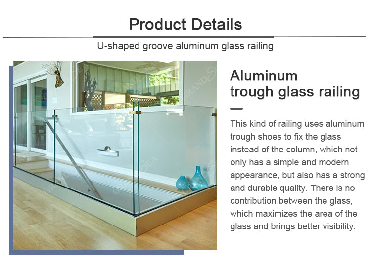 Aluminum U Channel Designs Frameless Balcony Staircase Swimming Pool Fence Glass Railing Balustrade & Handrails