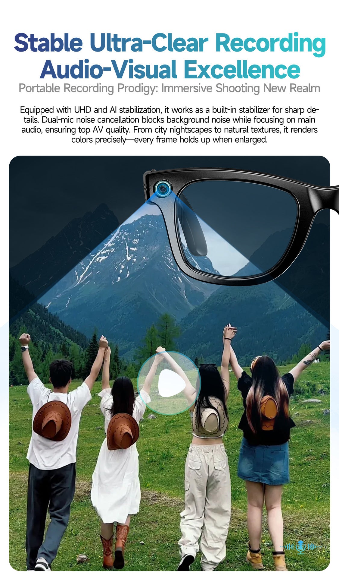 【Upgraded Version】Ai Smart Glasses Shooting800W Pixel HD anti-shake dual noise reduction sunglasses with camera