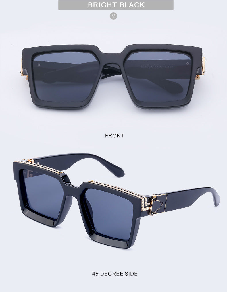 Diamond-Studded Large Square Frame Sunglasses for Women, European and American Style, 0k Influencer Same Style Sunglasses for Men, Trendy and High-End Feel shades