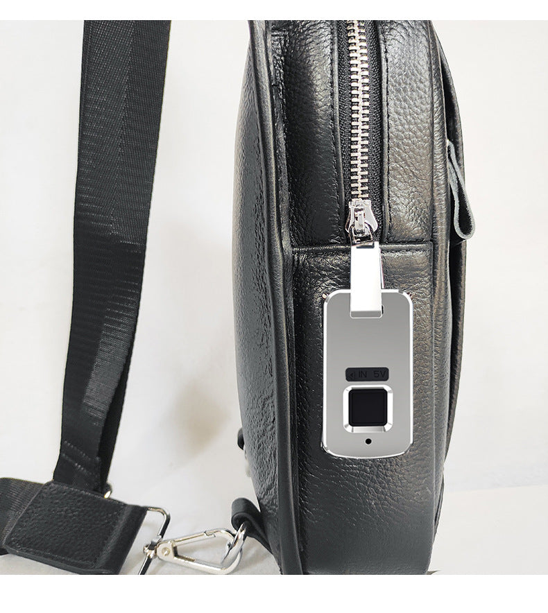 Niche Bag Fingerprint Unlock Men's Top Layer Cowhide Single Shoulder Crossbody Backpack High-End Chest Genuine Leather Chest Bag