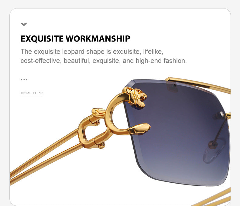 European and American Retro Double Bridge Sunglasses for Men Fashion Leopard Rimless Cut Edge Sunglasses for Women Wholesale shades