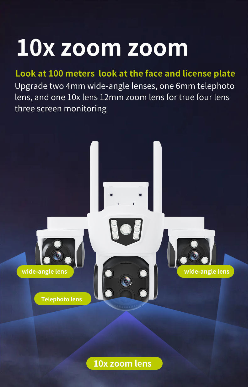 Hot-selling Genuine Four Eyes WIFI Solar surveillance camera with three wide-angle views5MP Remote Outdoor Waterproof