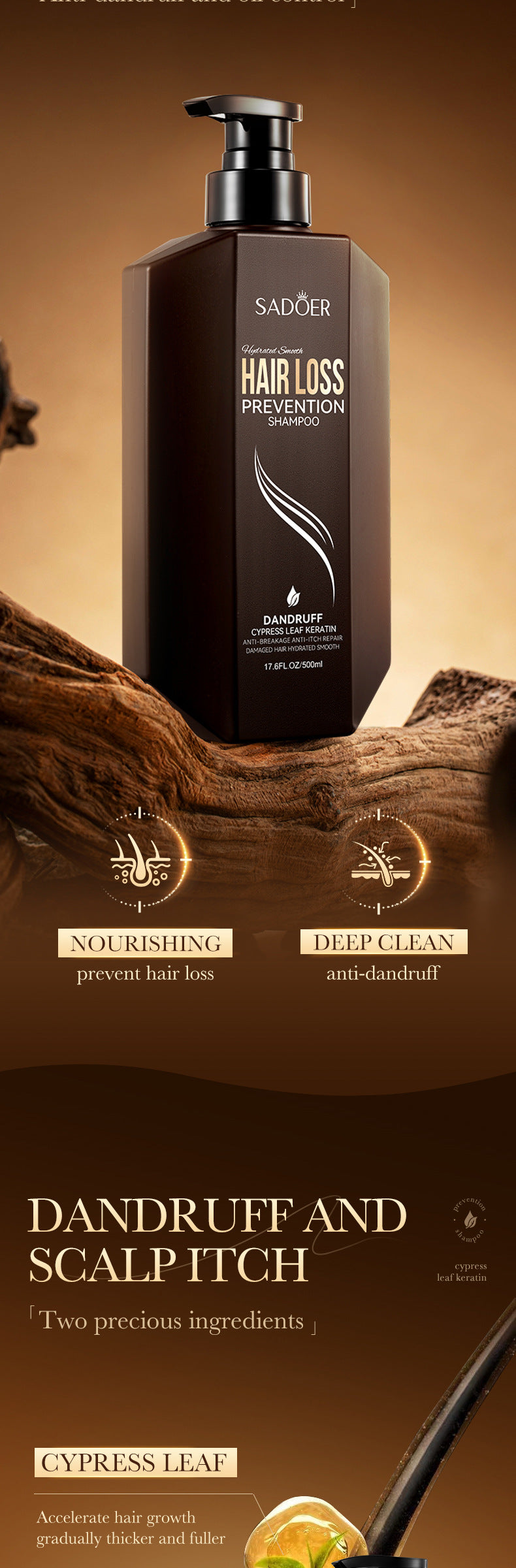 Shampoo500ml SADOER Hydrating Smooth Anti-Hair Loss Anti-Dandruff Shampoo  Wholesale