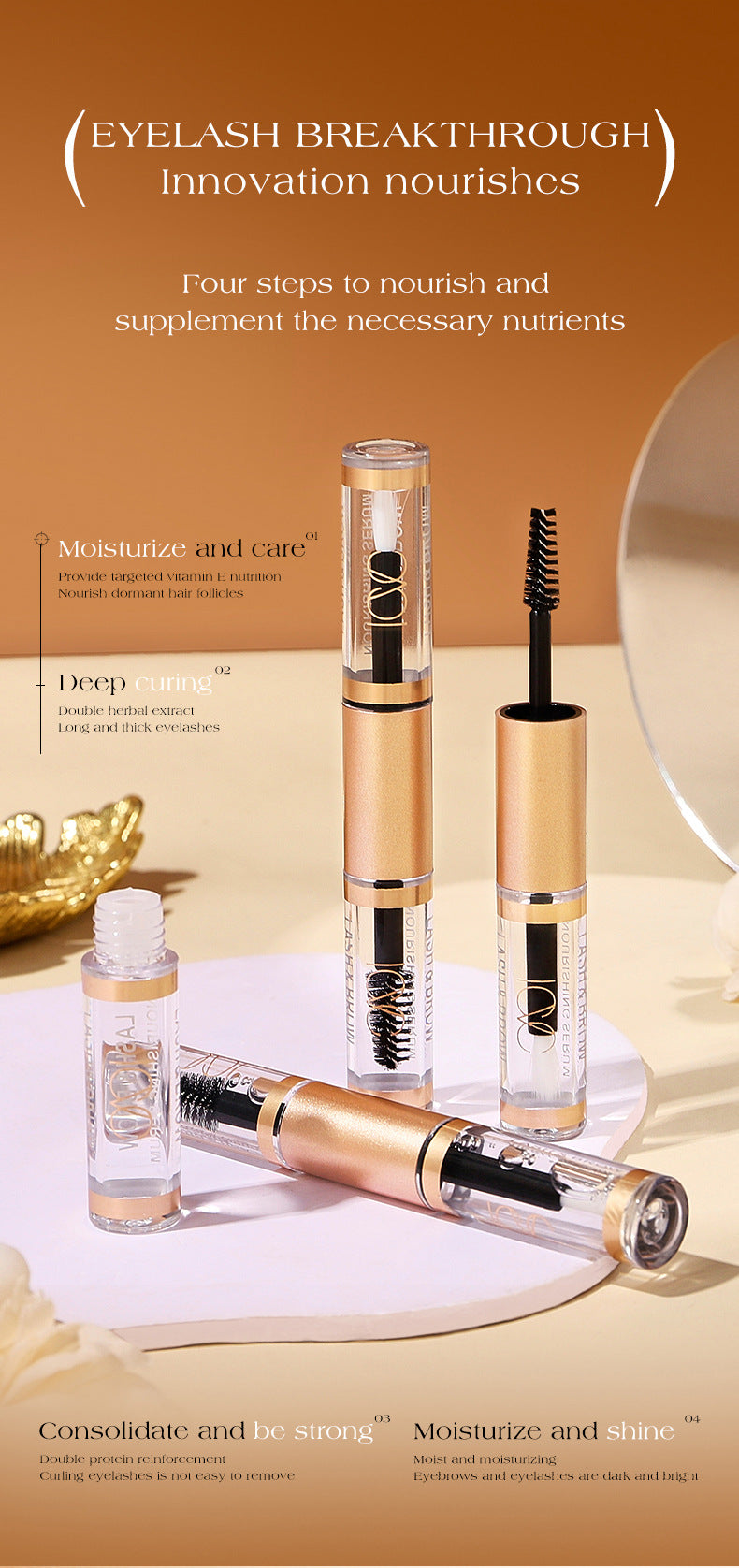 European Dropshipping Double-Ended Mascara Curling Dense Eyebrow Liquid Packaging Makeup Customizable Label