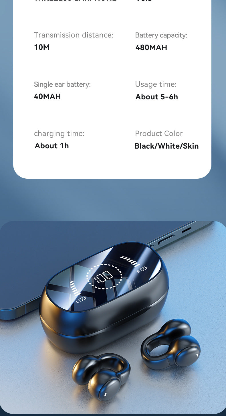 M47New Private Model Ear Clip Bone Conduction Bluetooth Earphones Non-In-Ear Sports Digital Display Long Battery Life Earphones