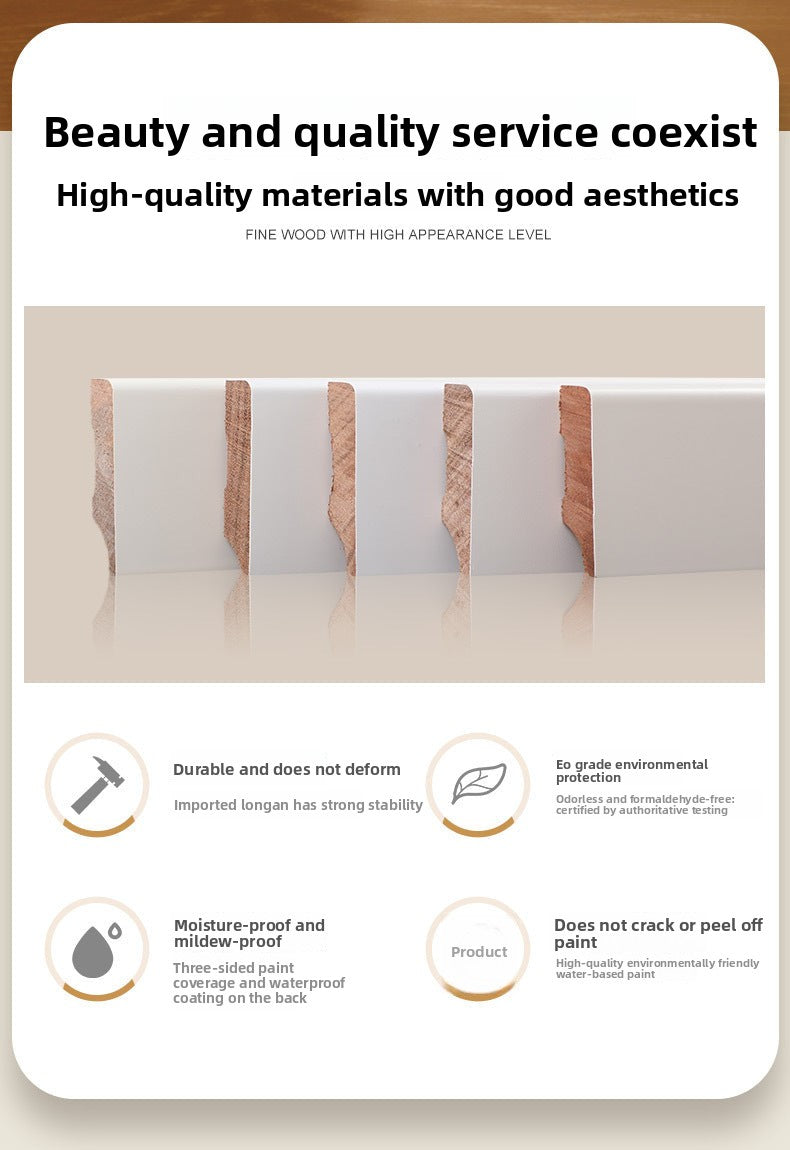 Solid Wood 5 Centimeter baseboard, Taun wood flooring, baseboard, natural wood, white and gray decorative trim