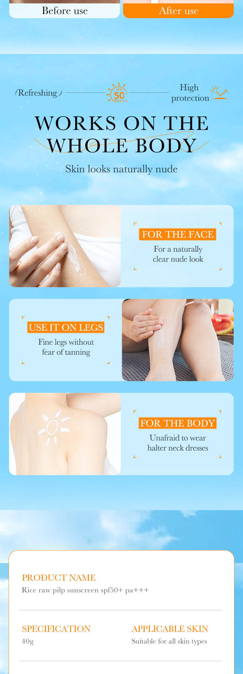 Rice Puree Sunscreen40g BIOAOUA Sunscreen Isolation Cream Sunscreen  Foreign Trade Wholesale
