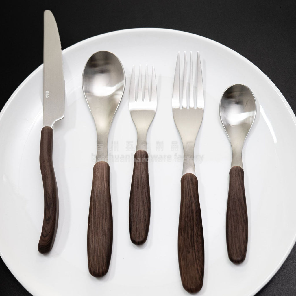 18/10Stainless Steel Western Tableware Set Imitation Wood Grain Handle Steak Knife Fork Spoon High-end Western Hotel Tableware