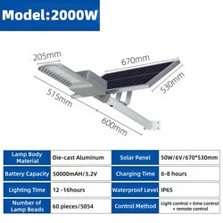 6000W Solar Lamp 12V Aluminum Outdoor IP65 Waterproof Lighting Lamp Engineering Bright LED Solar Street Lamp
