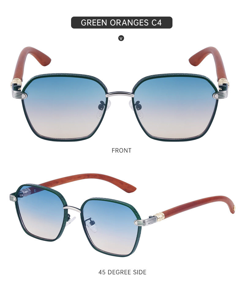 Vintage Imitation Wood Grain Temple Men's Sunglasses Outdoor Driving Square Frame Sunglasses Wholesale shades