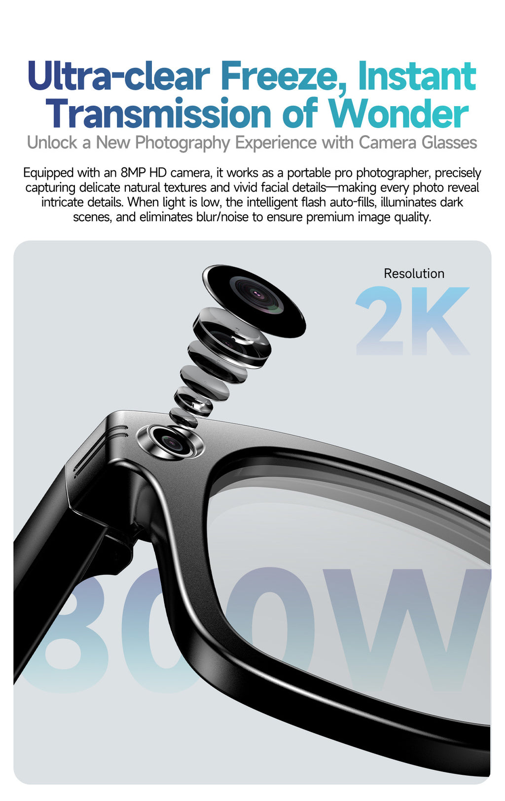 【Upgraded Version】Ai Smart Glasses Shooting800W Pixel HD anti-shake dual noise reduction sunglasses with camera