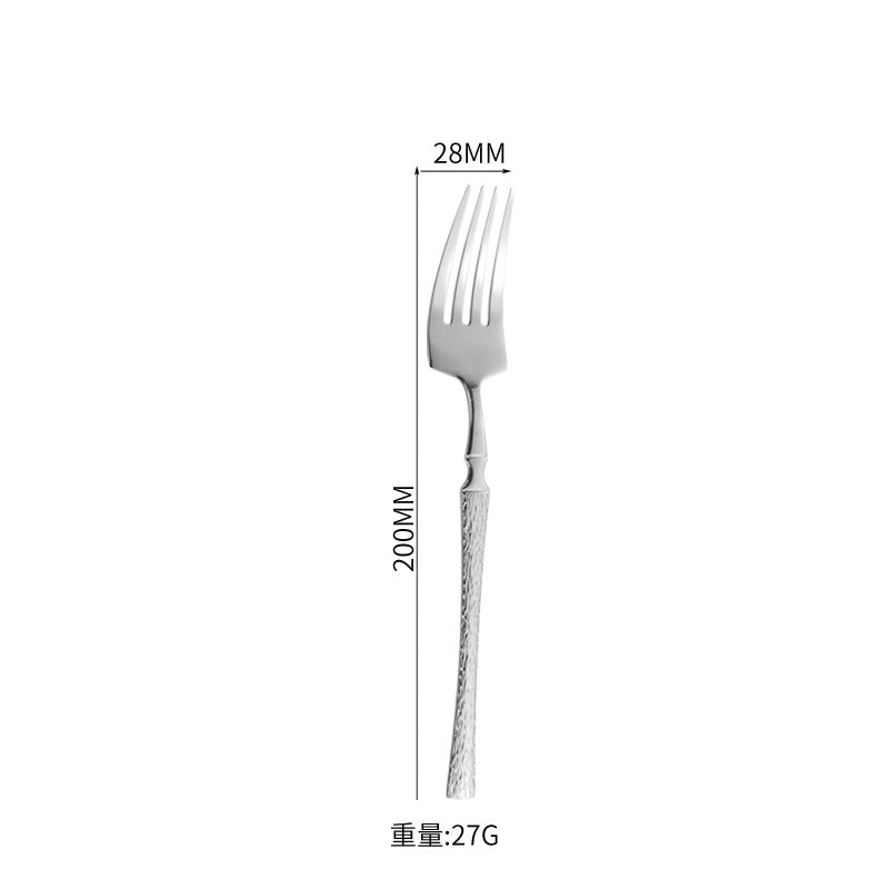 410Stainless Steel Cutlery Hotel Restaurant Hammered Knife Fork Spoon Set Western Small Waist Bark Pattern Steak Knife Fork