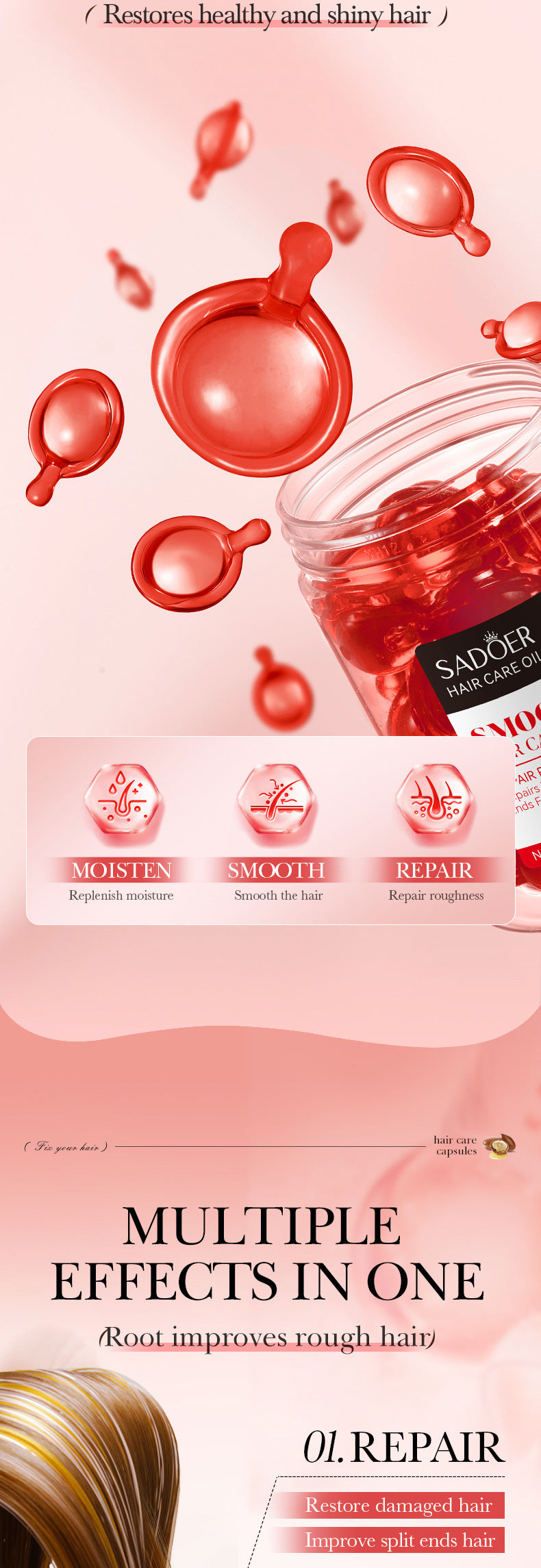 Nut Oil Hair Care Capsules SADOER Improve Frizz Essential Oil Capsule Conditioner  Wholesale