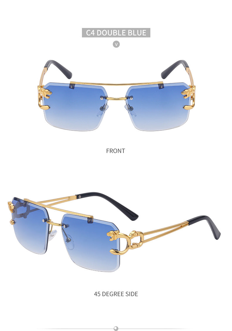 European and American Retro Double Bridge Sunglasses for Men Fashion Leopard Rimless Cut Edge Sunglasses for Women Wholesale shades