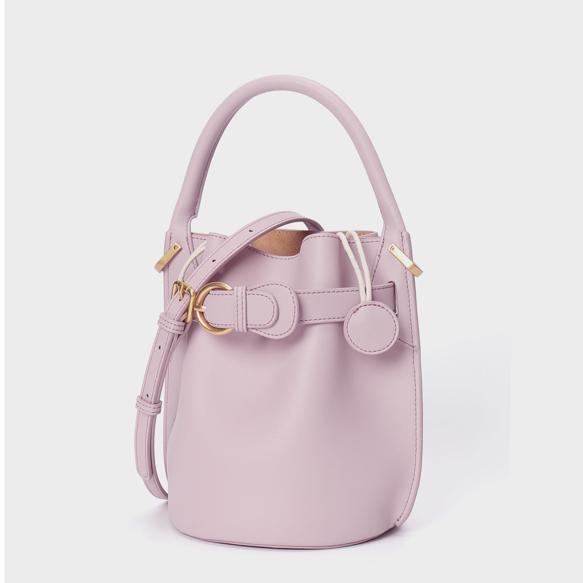 Frosted Leather Bucket Bag Genuine Leather Korean Style Versatile Niche Design Light Luxury Handbag Single Shoulder Crossbody Women's Bag Large Capacity