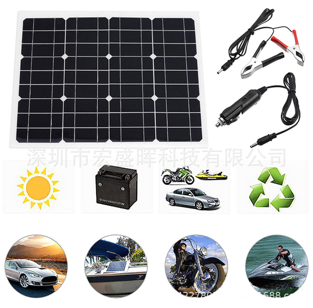 30W18V Monocrystalline Solar Panel Battery Charger Convenient and Portable12V Battery Charging