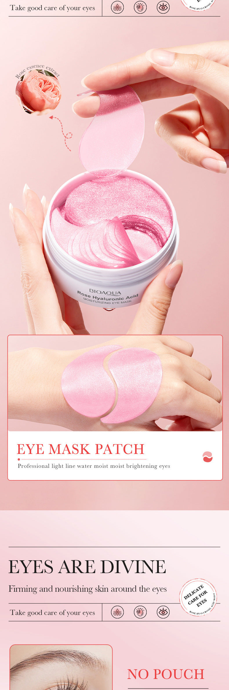 BIOAOUA Rose Hyaluronic Acid Moisturizing Eye Mask Hydrating and Moisturizing Eye Mask Wholesale