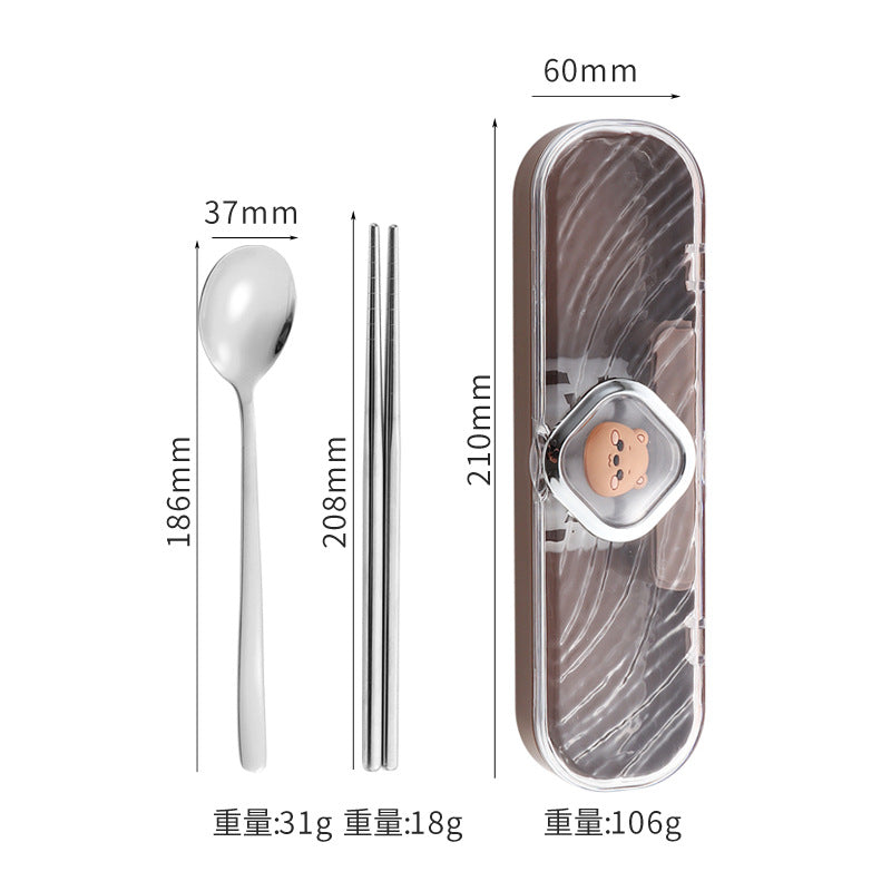 304Stainless Steel Tableware Student Cartoon Portable Tableware Set Work Outdoor Fork Spoon Chopsticks Three-piece Set