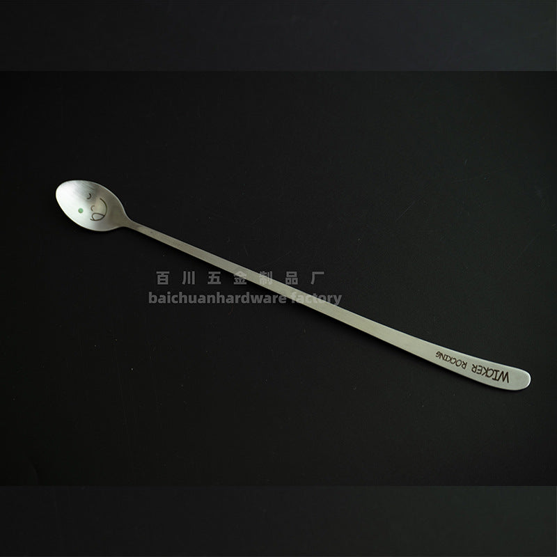 304Stainless Steel Creative Smiley Face Slanted Handle Laser Spoon Chopsticks Fork Student Tableware Full Set Gift Children's Tableware