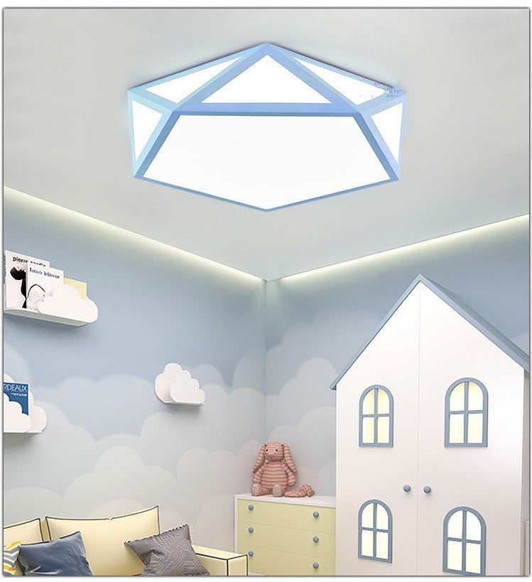 Minimalist Iron Art Acrylic Ceiling Light Nordic Diamond Geometric Hollow Children's Bedroom Colorful Macaron led Lamp