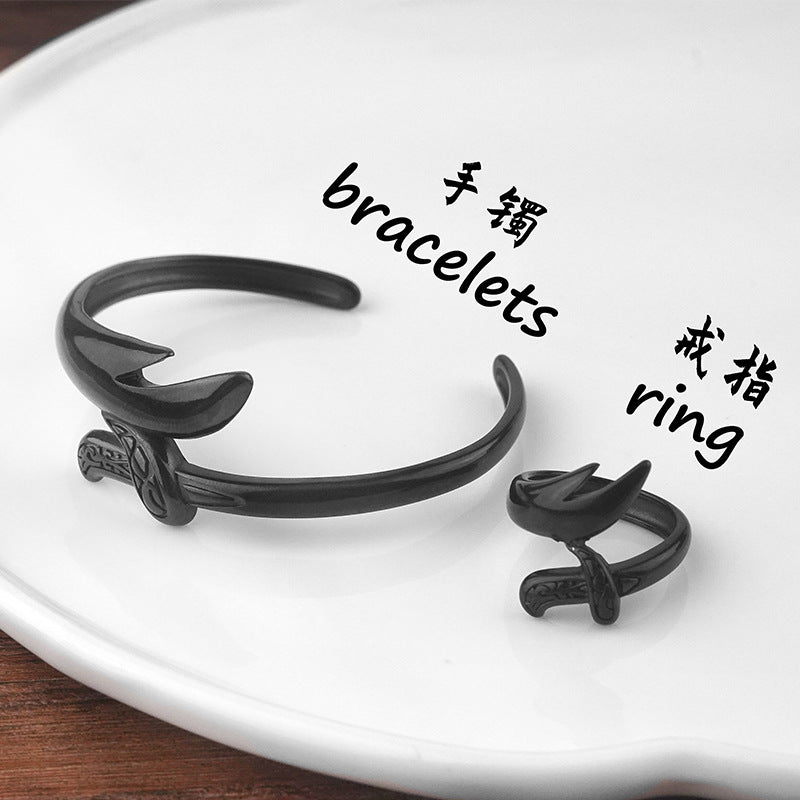 Fashionable Personality Stainless Steel Bracelet Ring Jewelry Electroplated Black Titanium Steel Ring Wholesale