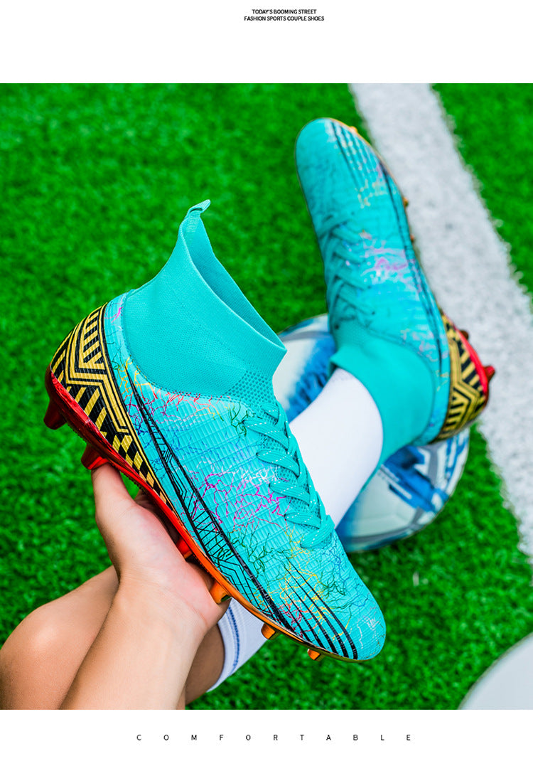 Large Size Men's Soccer Shoes AG Long Spike Gold-Plated Hot Stamping Football Shoes for Youth Professional Competition Training Shoes Wholesale