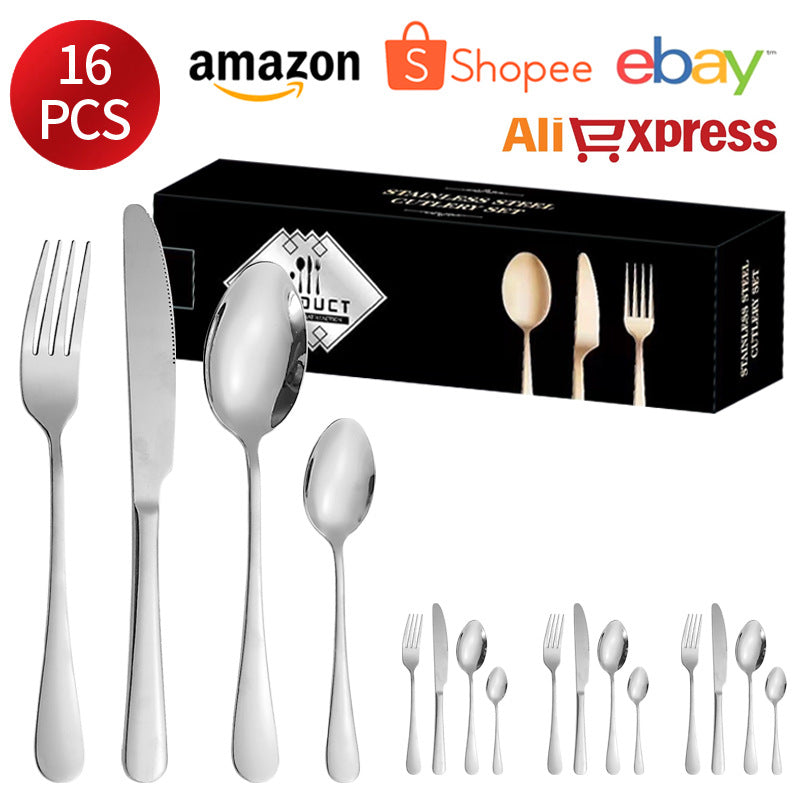 1010Stainless Steel Cutlery Set Hotel Titanium Coated Western Steak Knife Fork Spoon Tea Spoon24Set