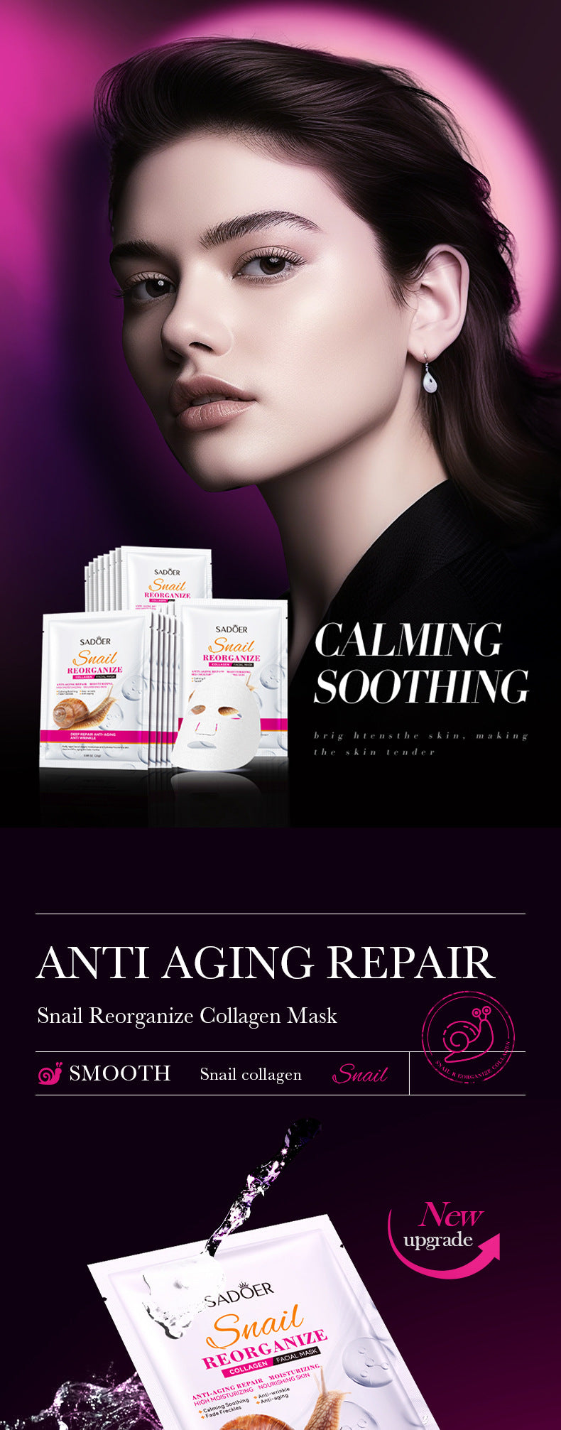 Snail Face Mask25g SADOER Collagen Hydrating Moisturizing Tablets  Wholesale