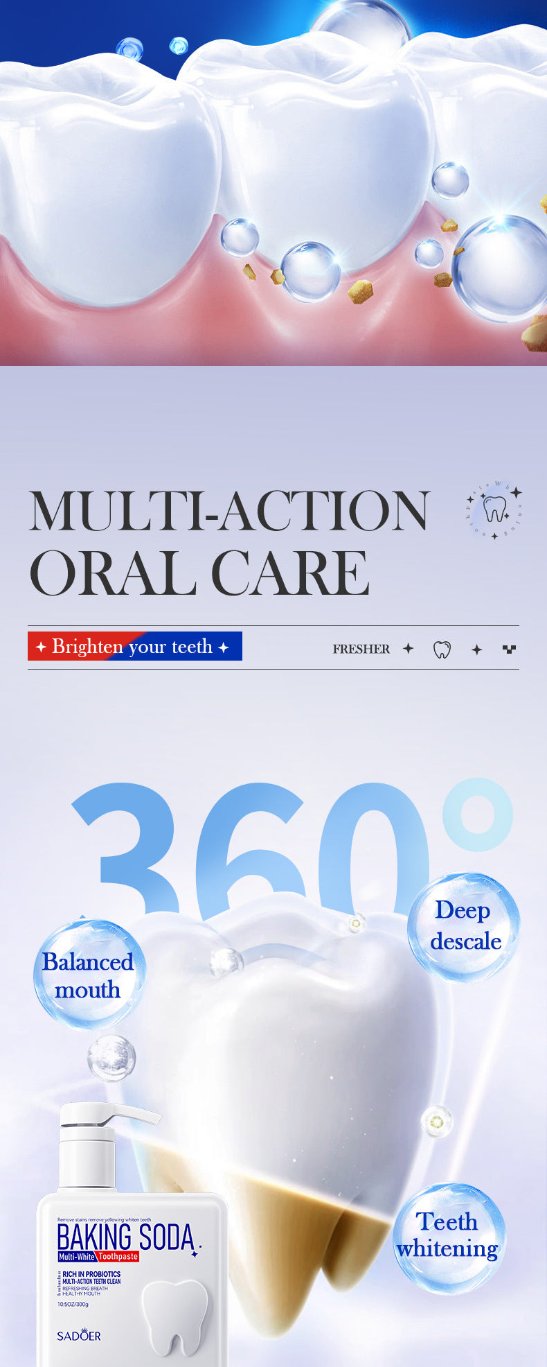 Pump Toothpaste SADOER Baking Soda Probiotics Teeth Cleaning Oral Freshness  Wholesale