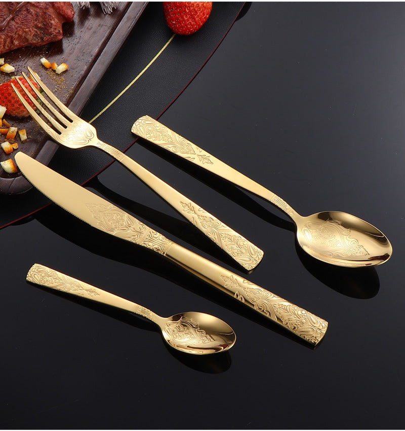 410Stainless Steel Tableware Hotel Retro Double Pattern Totem Western Cutlery Knife Fork Spoon Restaurant Hammered Steak Knife Fork