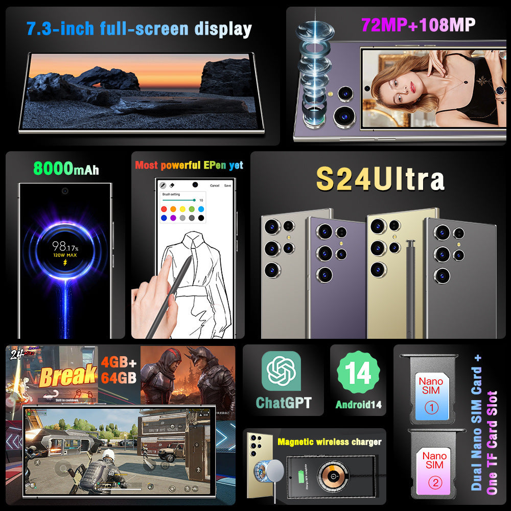 Popular S24Ultra Smartphone6.75Inch4G Android1:1Smartphone2+16G Delivery