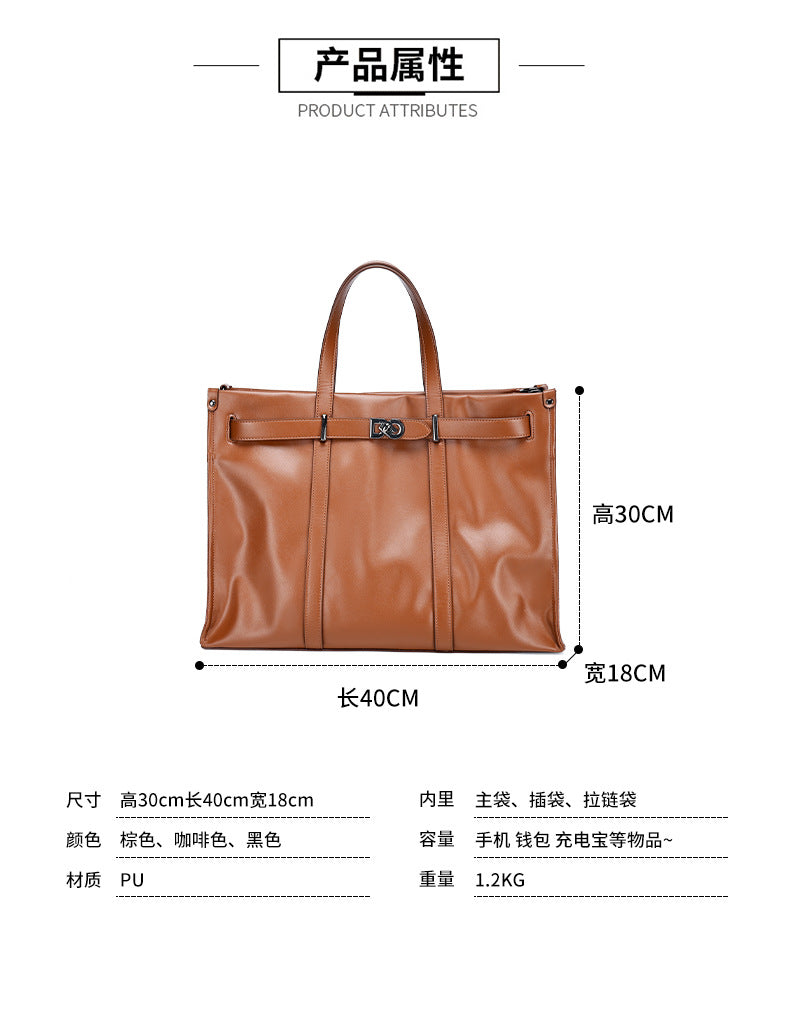 Korean Style Handheld Fashion Casual Briefcase New Work Commute Large Capacity Versatile Tote Bag High-end Feel Women's Bag