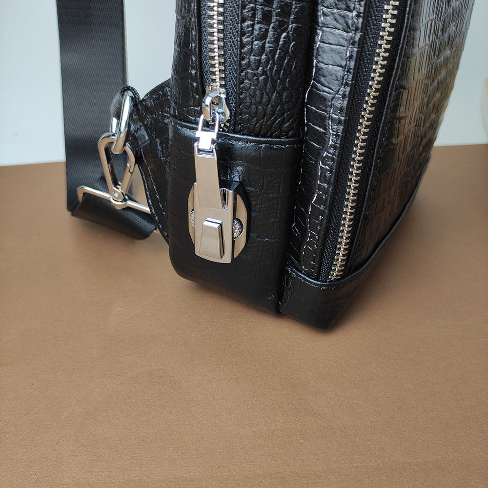 Genuine Leather Men's Chest Bag with Combination Lock, Single Shoulder Crossbody Bag, Top Layer Cowhide Texture, Sports Small Backpack, Crossbody